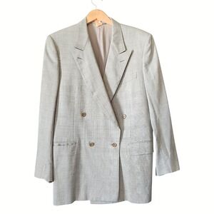 Vintage Canali Milano Italy Double Breasted Suit Blazer 40 Wool Glen Plaid
